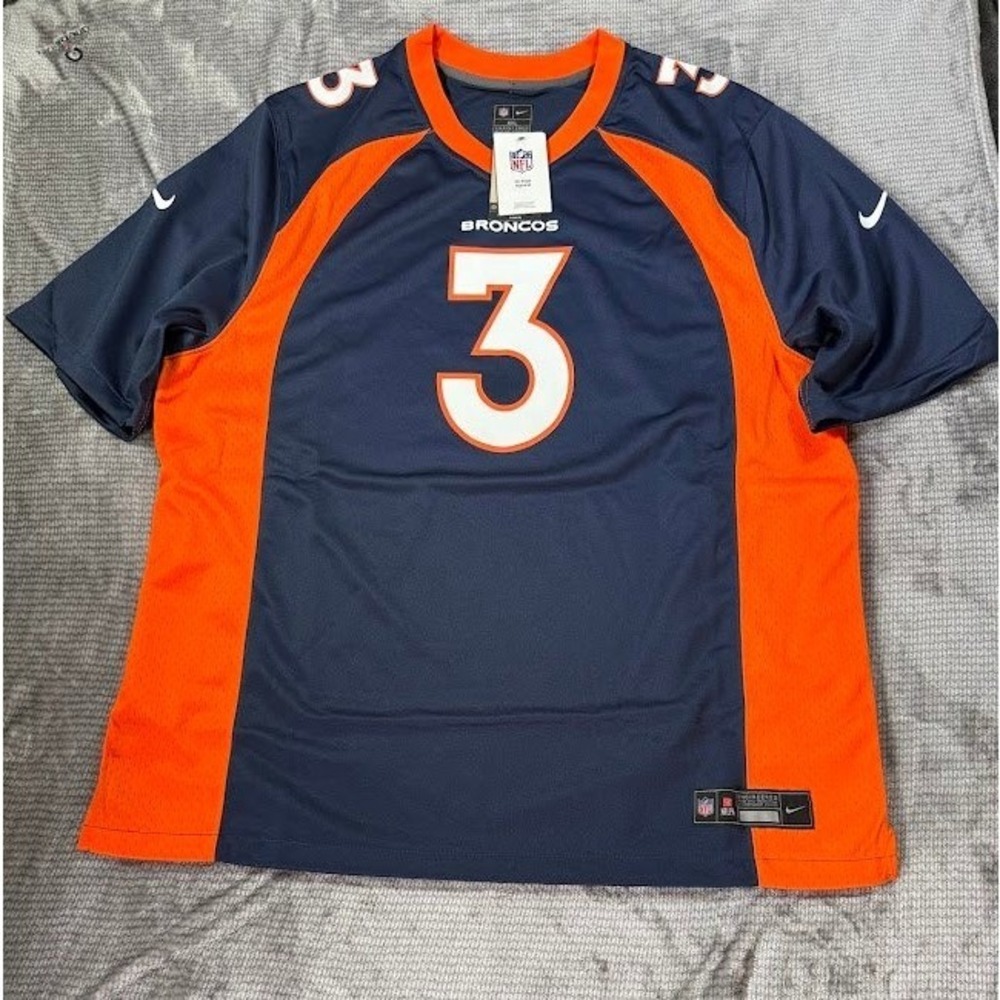 Nike Denver Broncos Russell Wilson #3 NFL‎ Jersey Mens XXL Navy Blue Orange NWT